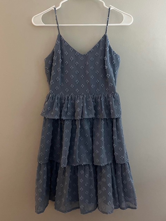 Altar'd State Dresses & Skirts - Altar'd State Dusty Blue Tiered Eyelet Spaghetti Strap Mini Dress